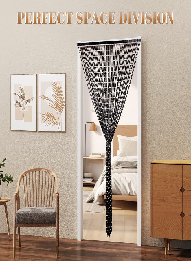 Boshen Handmade Bamboo Beaded Curtains for Doorways, 65 Strands 35.5x78.7inch Natural Wood Boho Hanging Door Beads Curtains Room Divider for Home Decor Hallway Window(Black) - Image 4